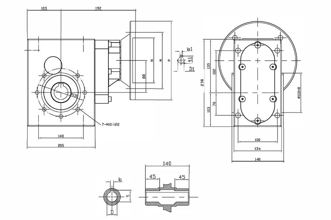 SSKM Stainless Steel Worm Gearbox Dimensions