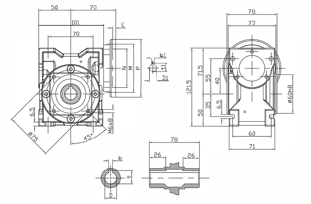 SSRV Stainless Steel Worm Gearbox Dimensions