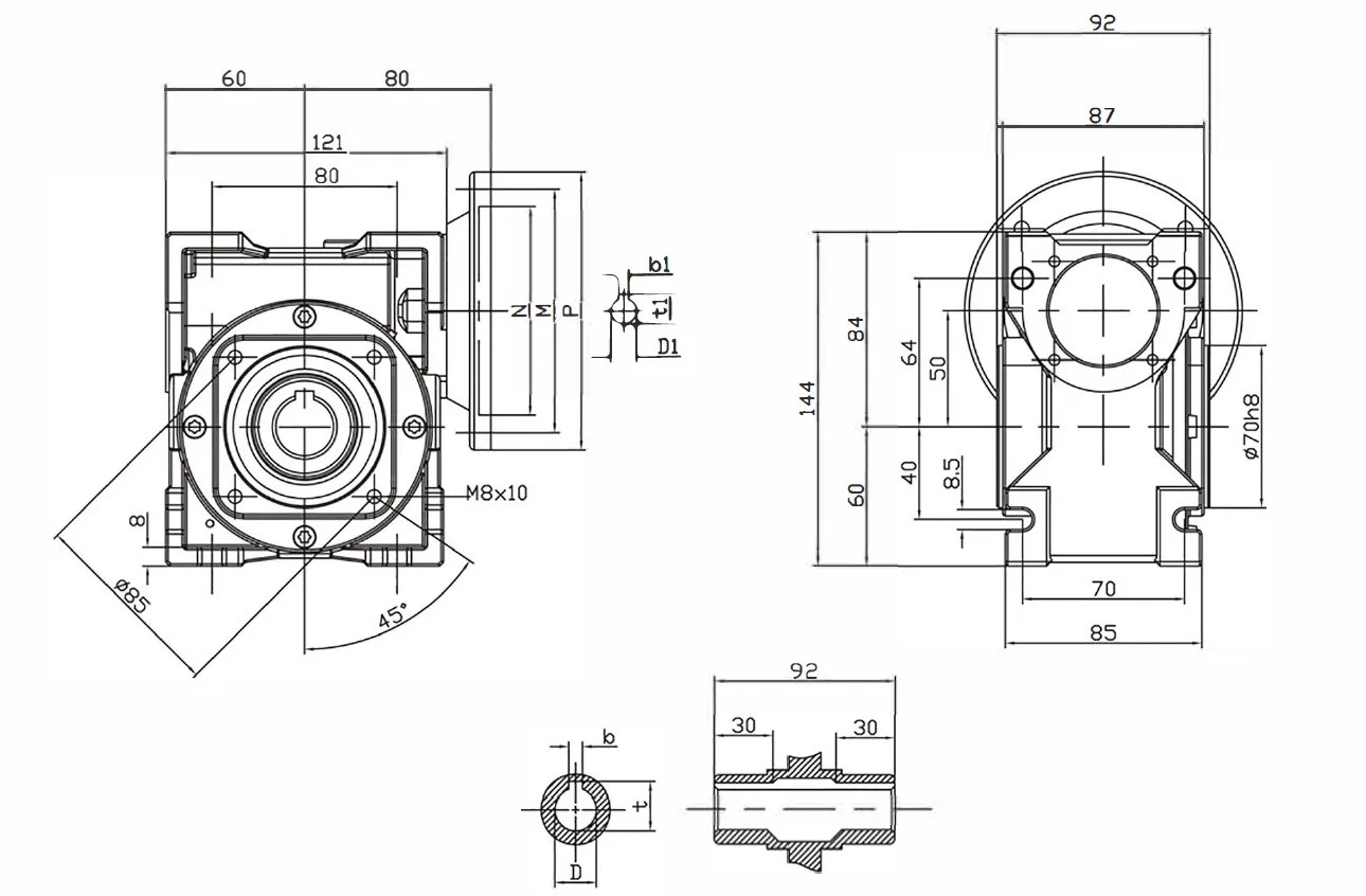 SSRV Stainless Steel Worm Gearbox Dimensions