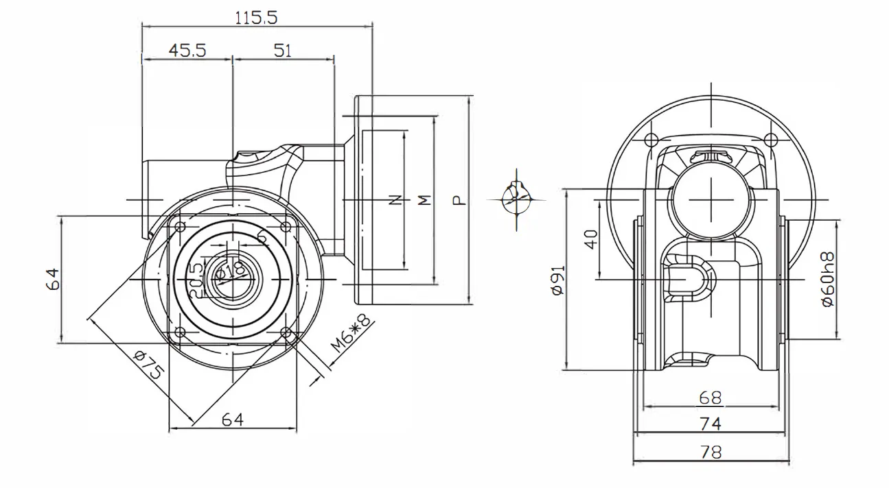 SSVF Stainless Steel Worm Gearbox Dimensions