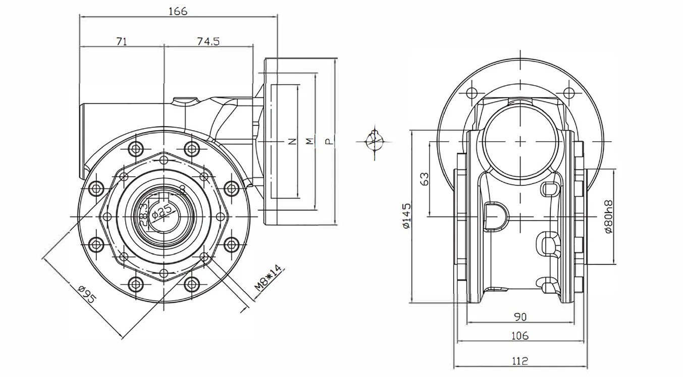 SSVF Stainless Steel Worm Gearbox Dimensions