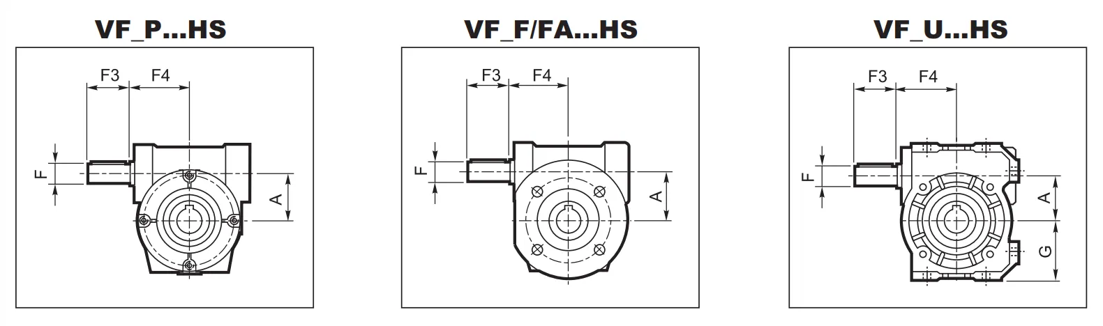 VF...HS - W...HS Worm Gear Reducer Dimensions