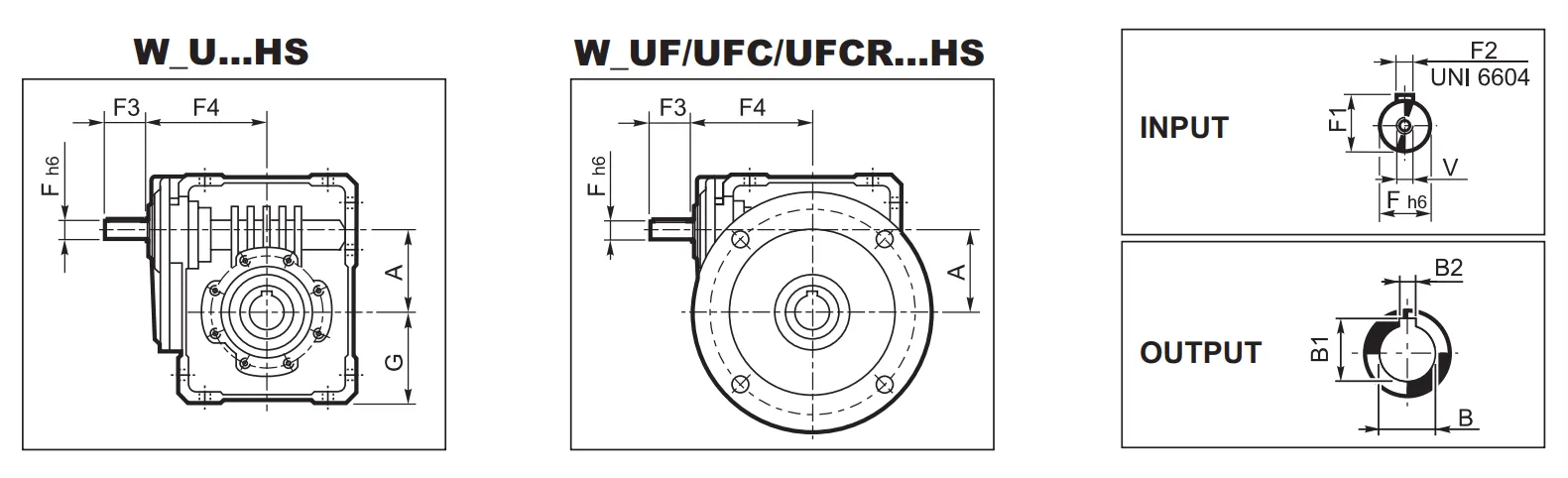 VF...HS - W...HS Worm Gear Reducer Dimensions
