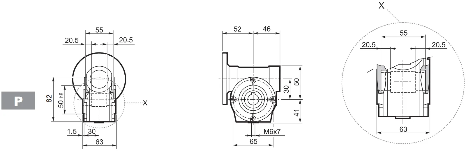 VF30 Worm Gear Reducer Dimensions