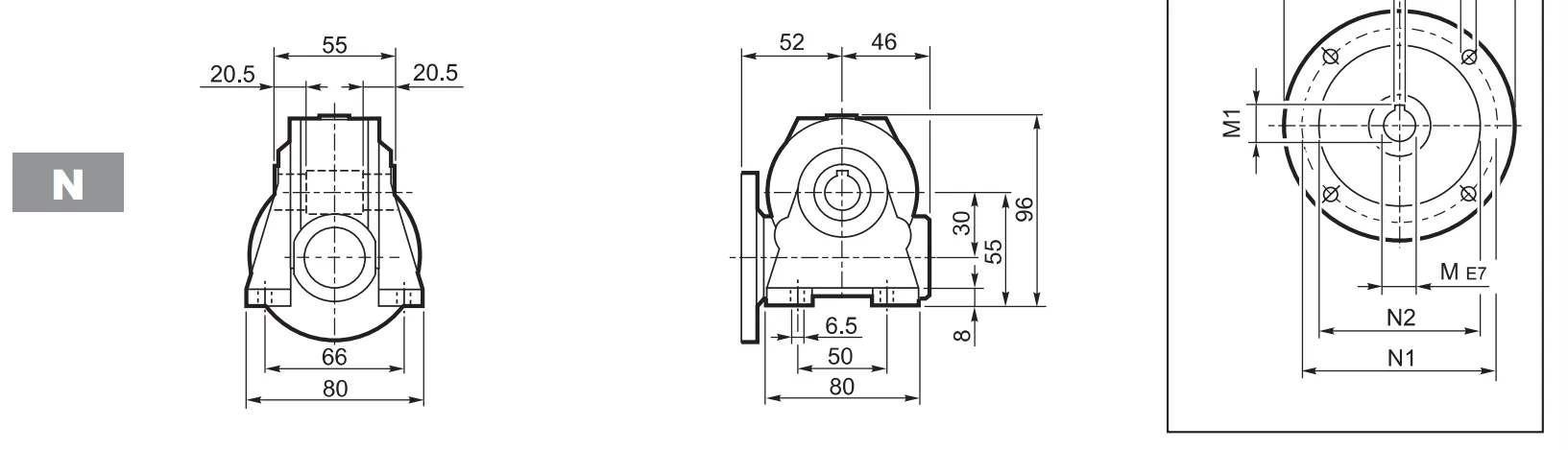 VF30 Worm Gear Reducer Dimensions