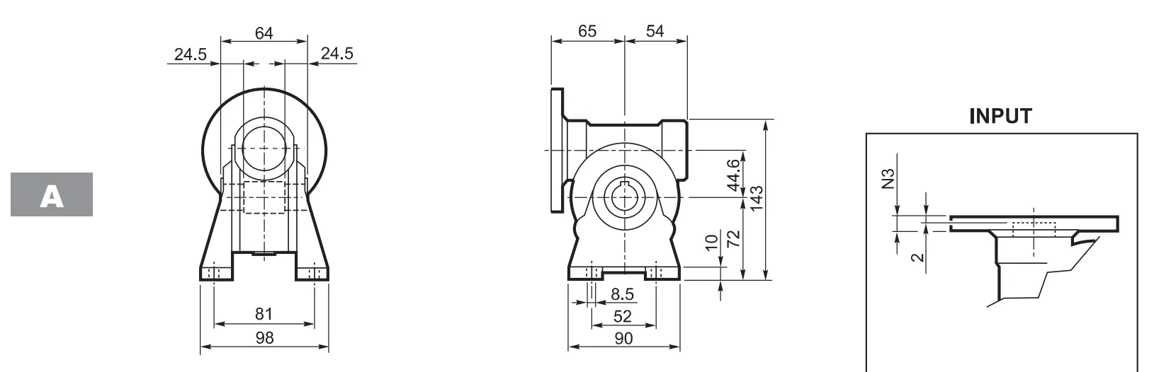 VF44 Worm Gear Reducer Dimensions
