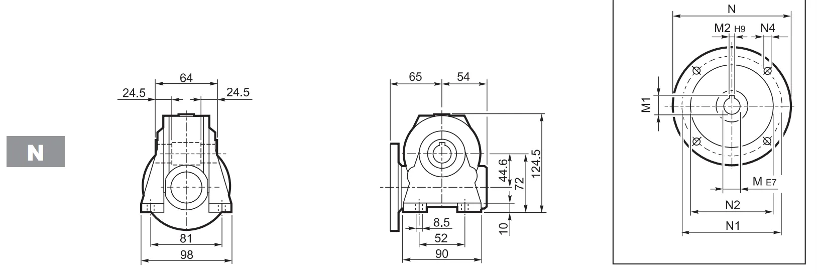 VF44 Worm Gear Reducer Dimensions