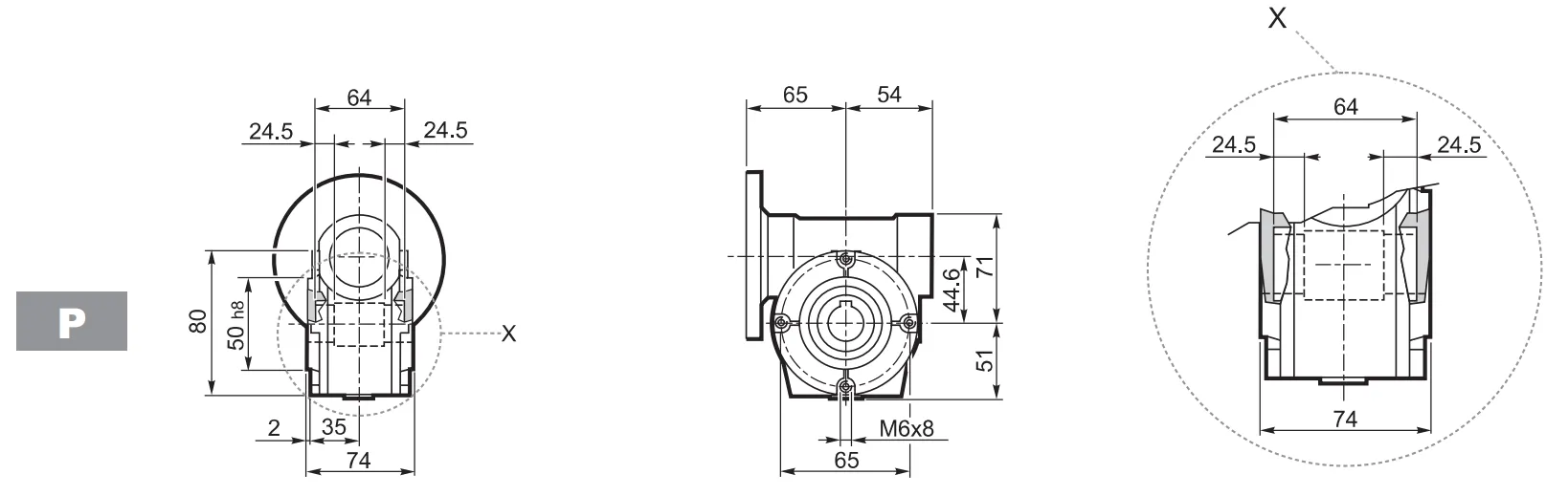 VF44 Worm Gear Reducer Dimensions