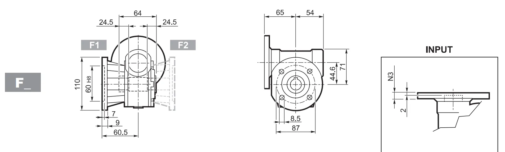 VF44 Worm Gear Reducer Dimensions