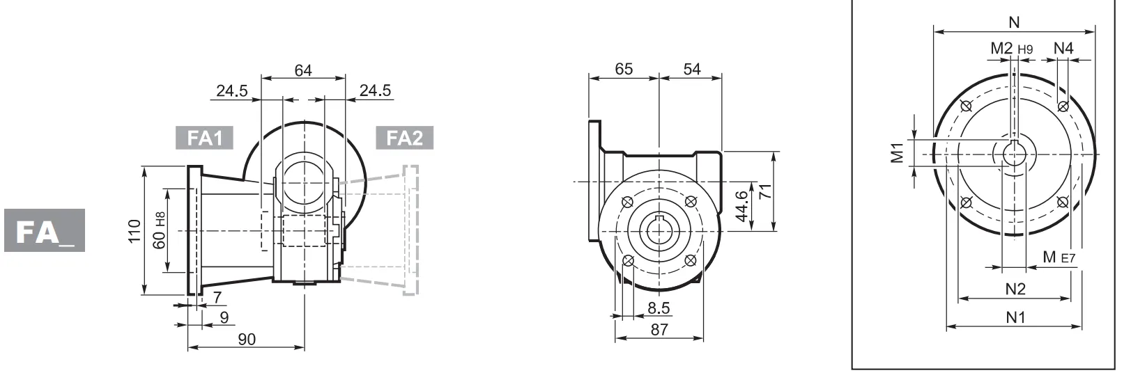 VF44 Worm Gear Reducer Dimensions