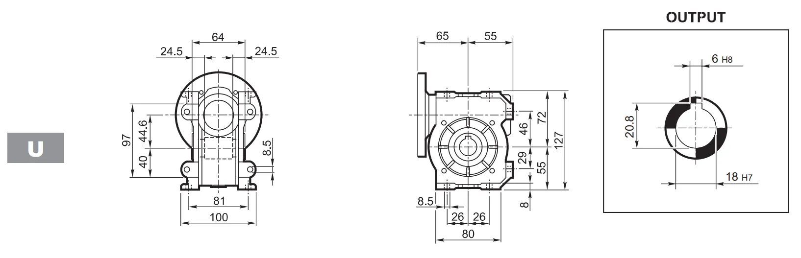 VF44 Worm Gear Reducer Dimensions
