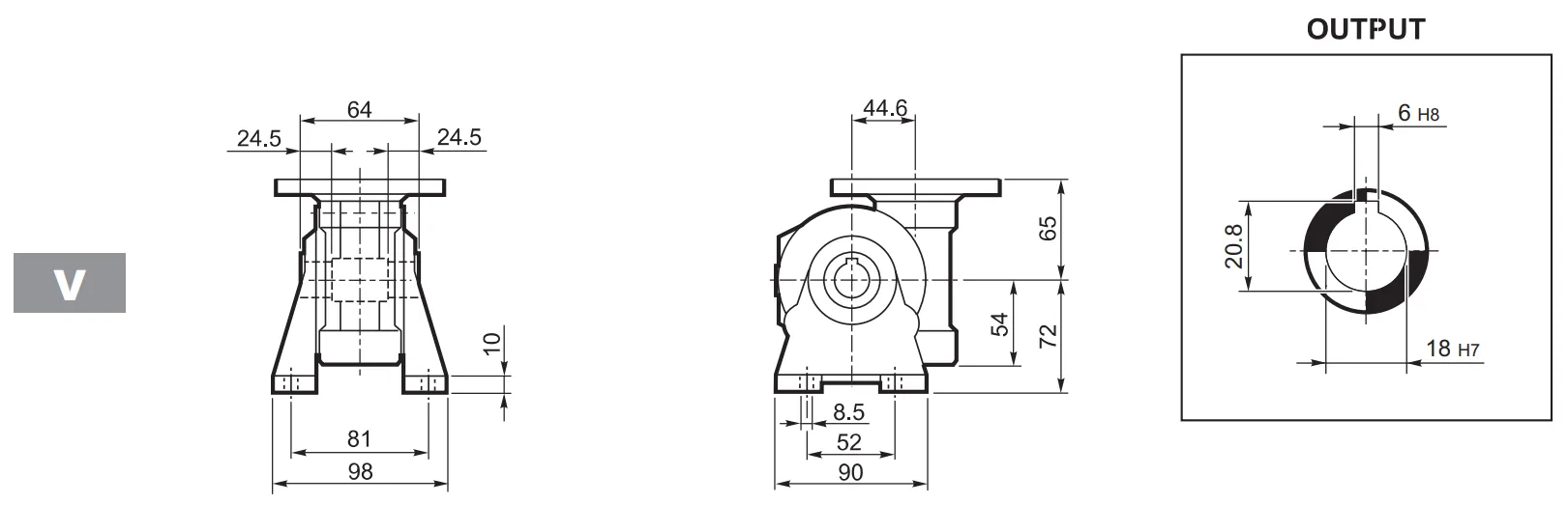 VF44 Worm Gear Reducer Dimensions