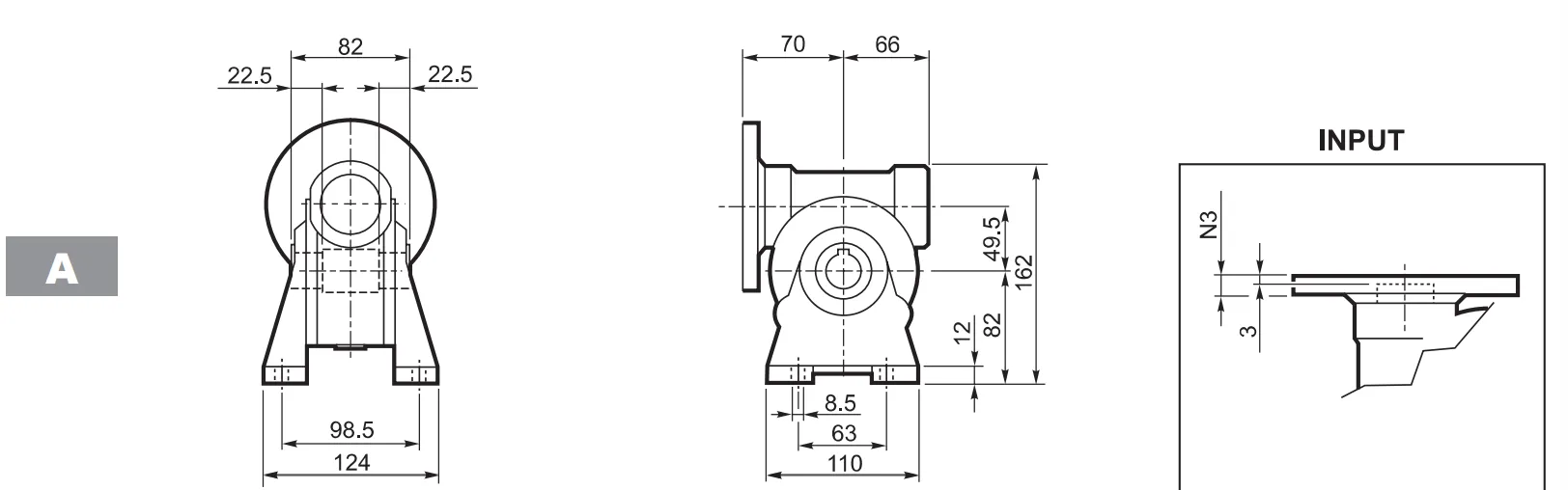VF49 Worm Gear Reducer Dimensions