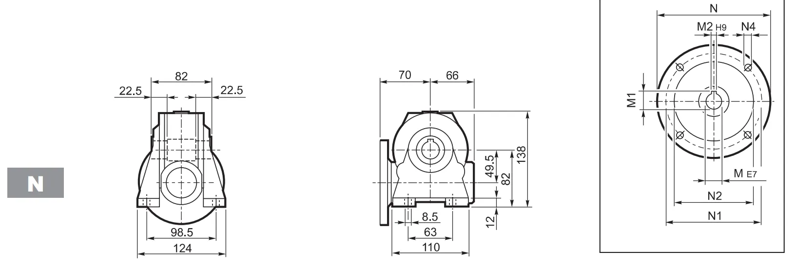 VF49 Worm Gear Reducer Dimensions