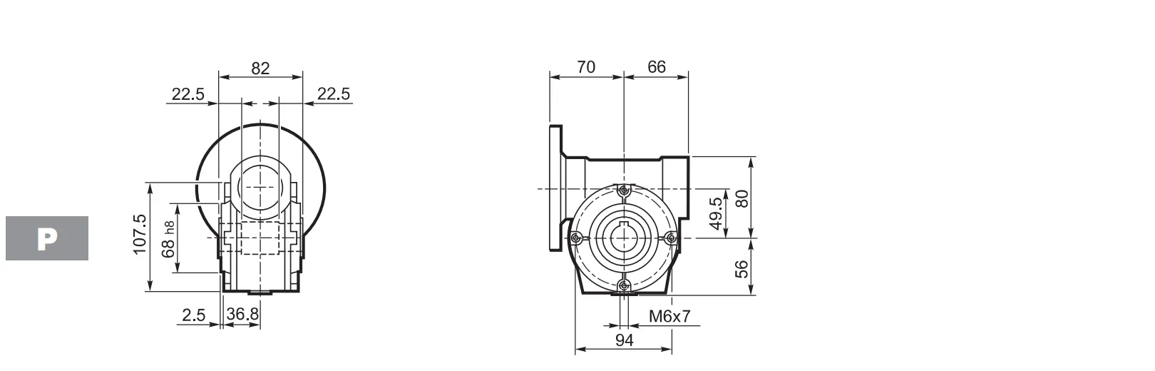 VF49 Worm Gear Reducer Dimensions
