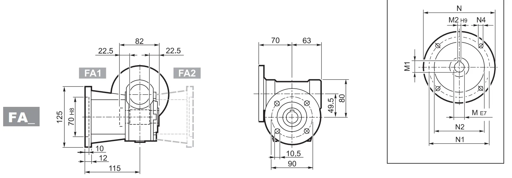 VF49 Worm Gear Reducer Dimensions