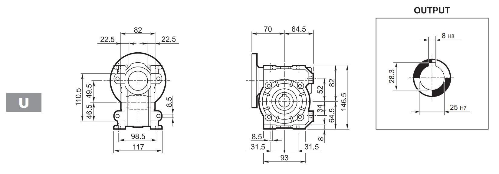 VF49 Worm Gear Reducer Dimensions