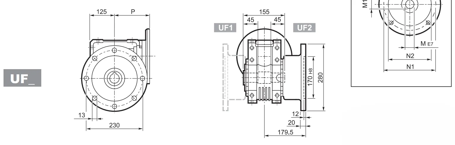 W110 Worm Gear Reducer Dimensions