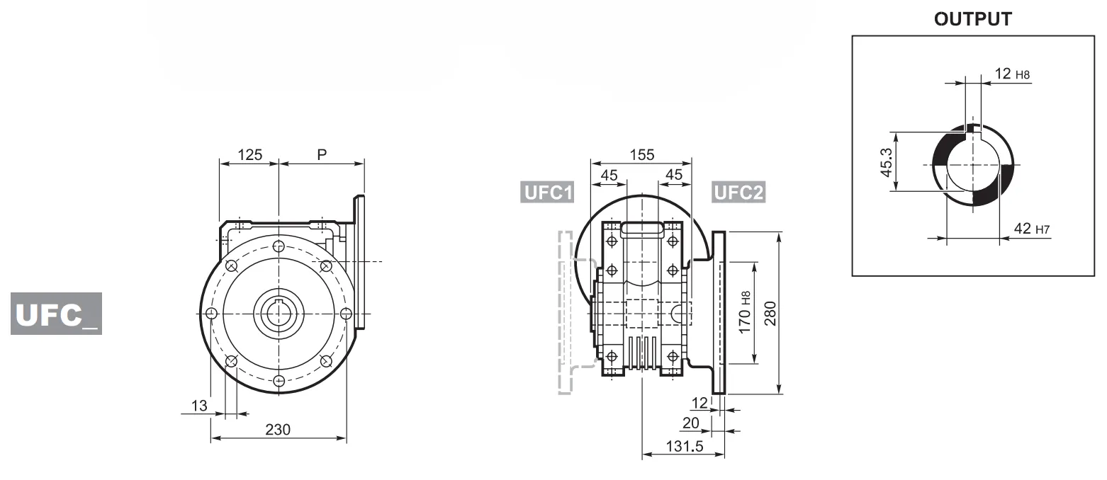 W110 Worm Gear Reducer Dimensions