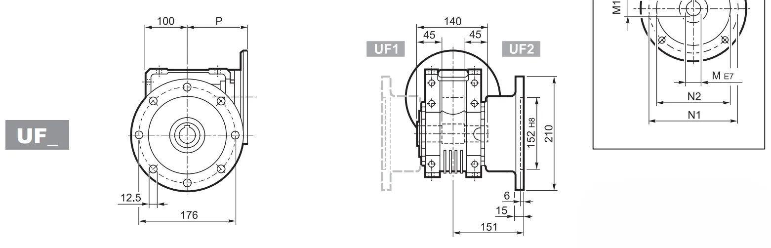 Dimensões do redutor de engrenagem helicoidal W86