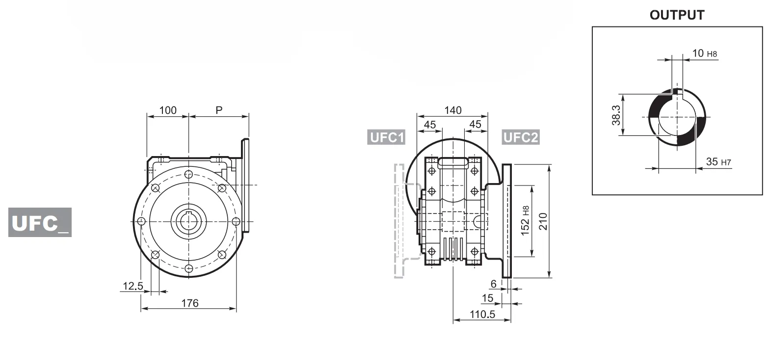 Dimensões do redutor de engrenagem helicoidal W86
