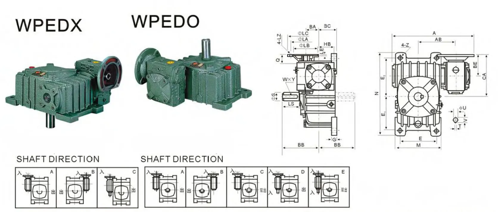 WPEDX Worm Gearbox Dimensions