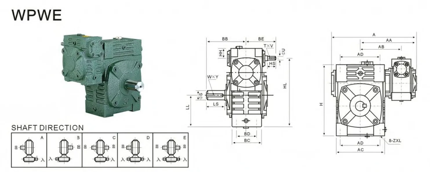 WPWE Worm Gearbox Dimensions