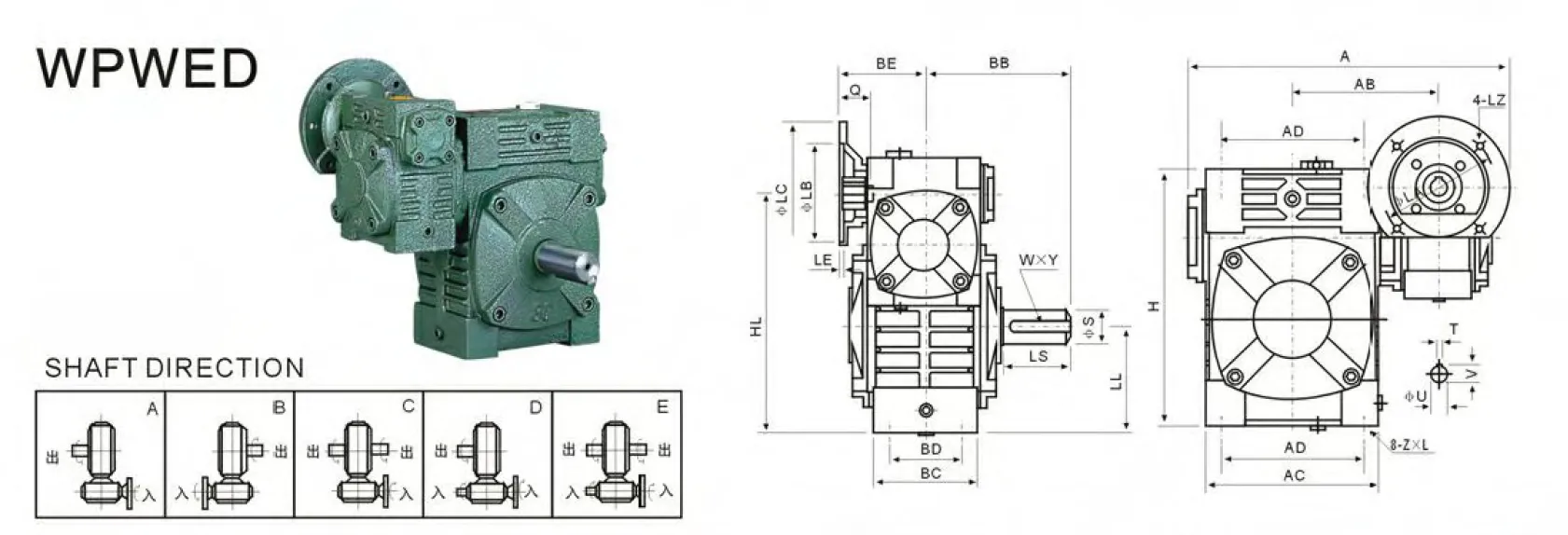 WPWED Worm Gearbox Dimensions