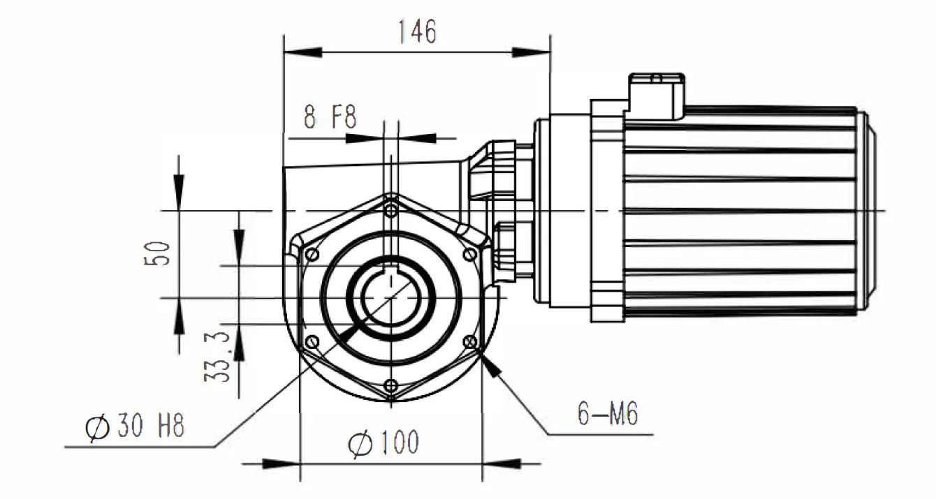 Dimensões do redutor de engrenagem helicoidal XRV050