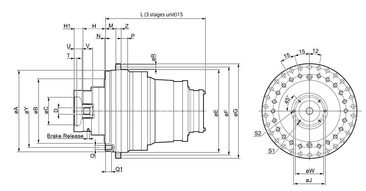 Planetary Winch Drive Dimensions