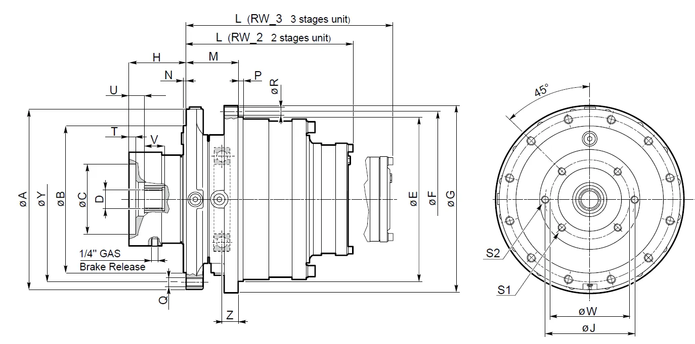 Planetary Winch Drive Dimensions