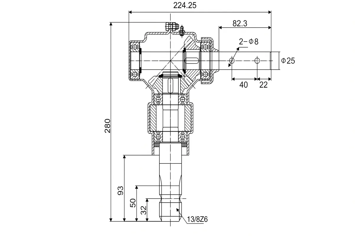 Wymiary skrzyni biegów rozsiewacza nawozu CMN-01-229