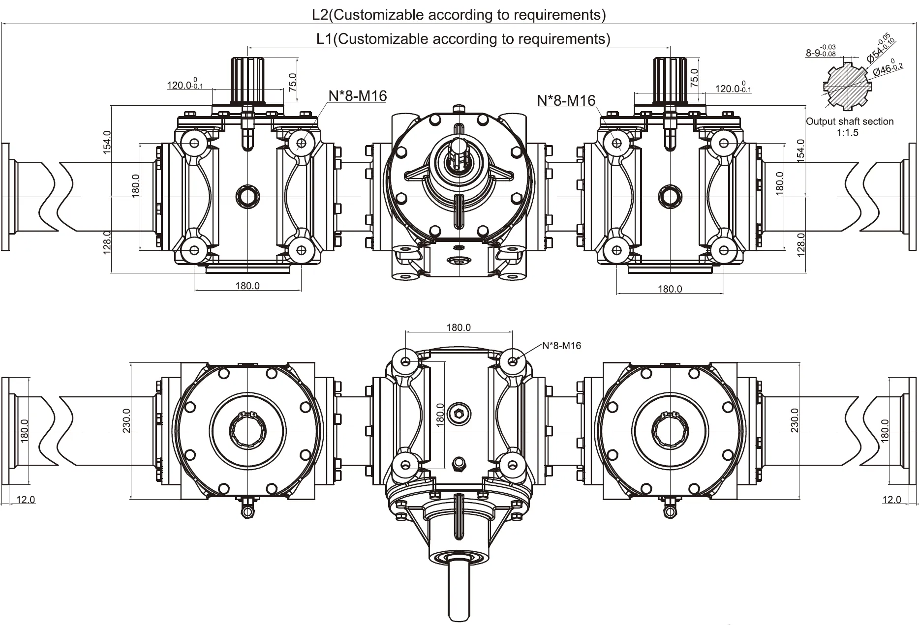 CMN-SF230 Fertilizer Spreader Gearbox Dimensions