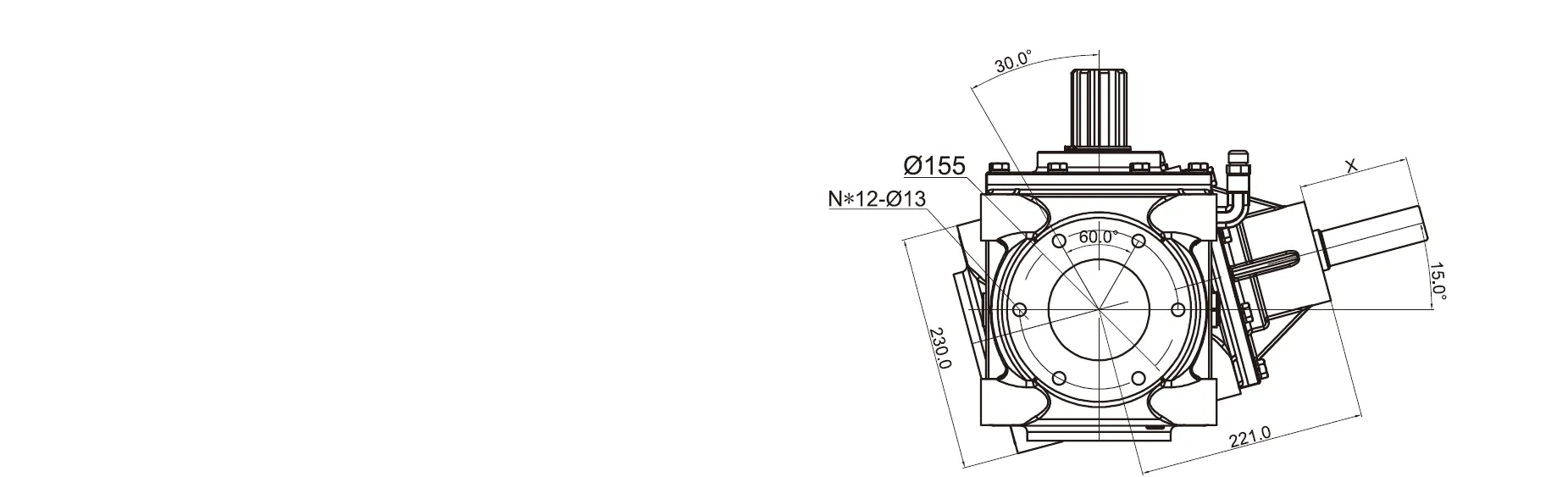 CMN-SF230 Fertilizer Spreader Gearbox Dimensions