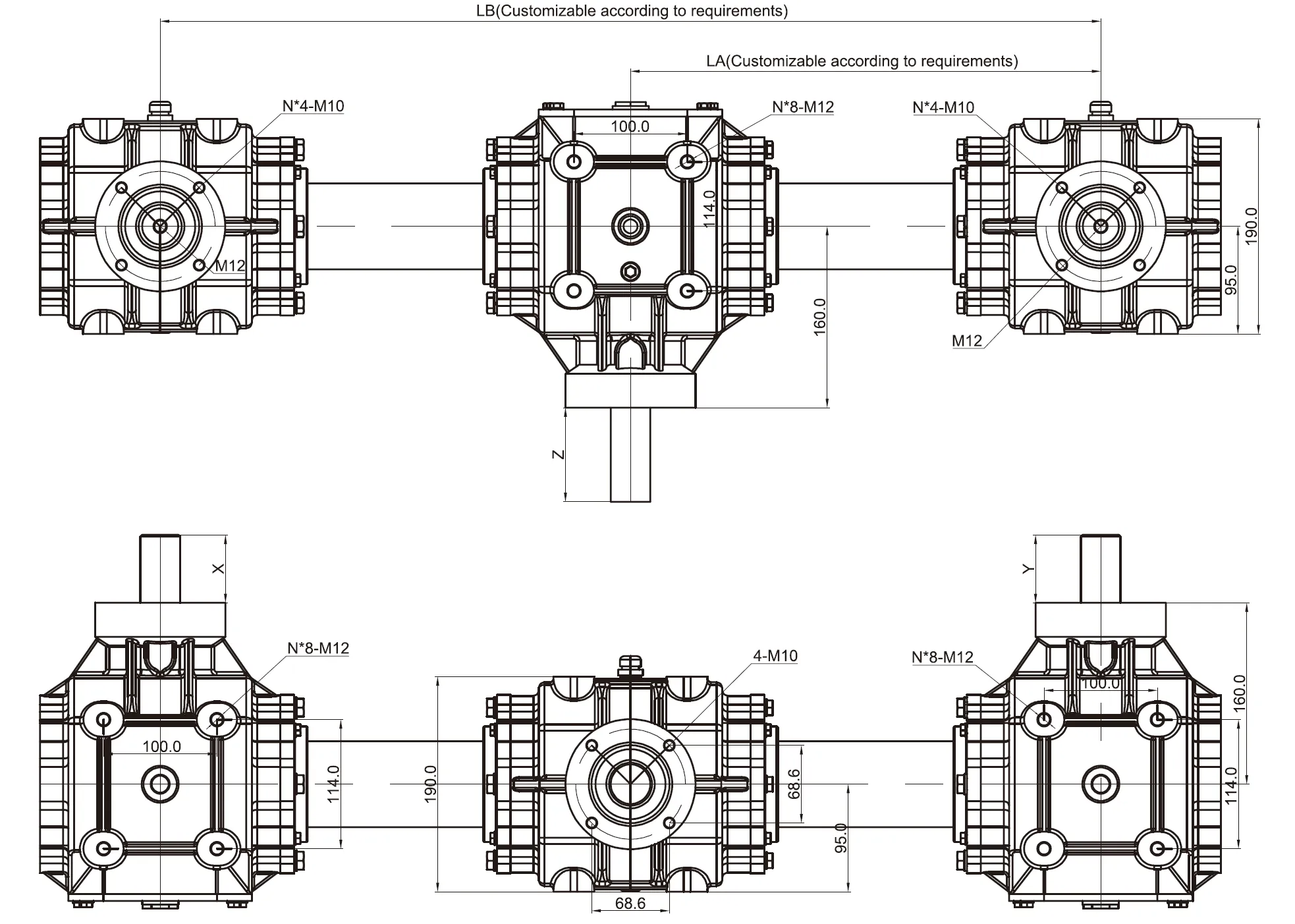 CMN190-R3 Fertilizer Spreader Gearbox Dimensions