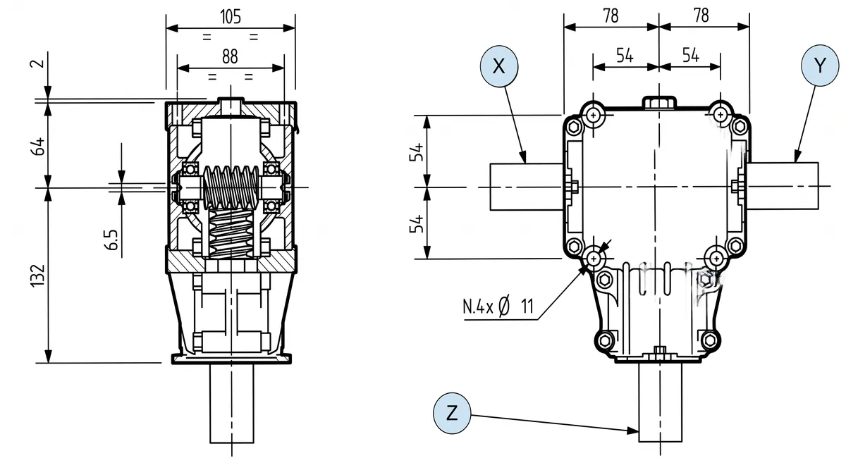 T-281A Fertilizer Spreader Gearbox Dimensions